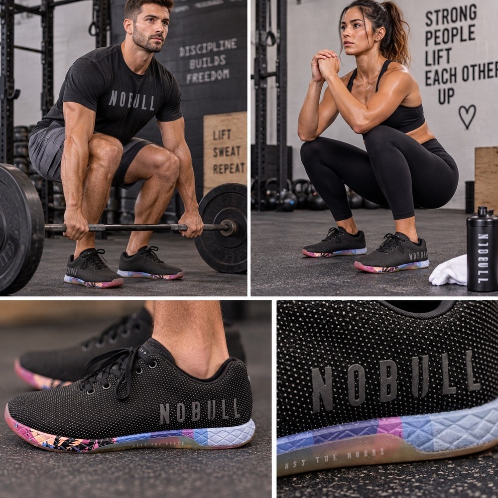 NOBULL Black SuperFabric Sunset Palm Tree Trainers Mens 10 Womens 11.5 Shoes